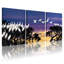 Ensemble de 3 tableaux sur toile représentant des aigrettes au coucher du soleil-480095425