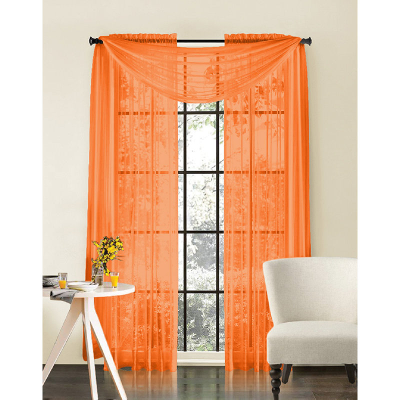 Daxin Sheer Voile Rod Pocket Curtain Panels, Orange, 54" W x 84" L