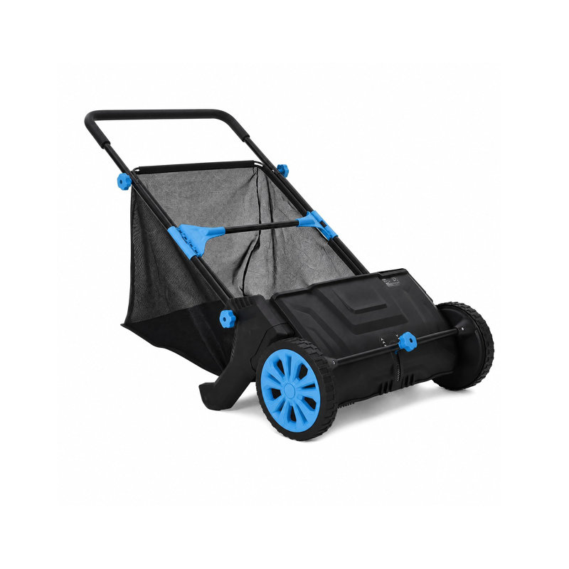 Balayeuse à gazon manuelle de 53 cm (21 po), ramassage des feuilles et de l'herbe, sac en filet de 99 litres (3,5 pi³), hauteur réglable, noir et bleu