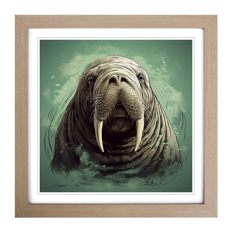 Walrus Digital Art - Framed Print, Oak