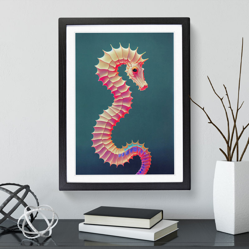 Bewitching Seahorse - Single Picture Frame Print, 64cm H x 46cm W x 2cm D, Black