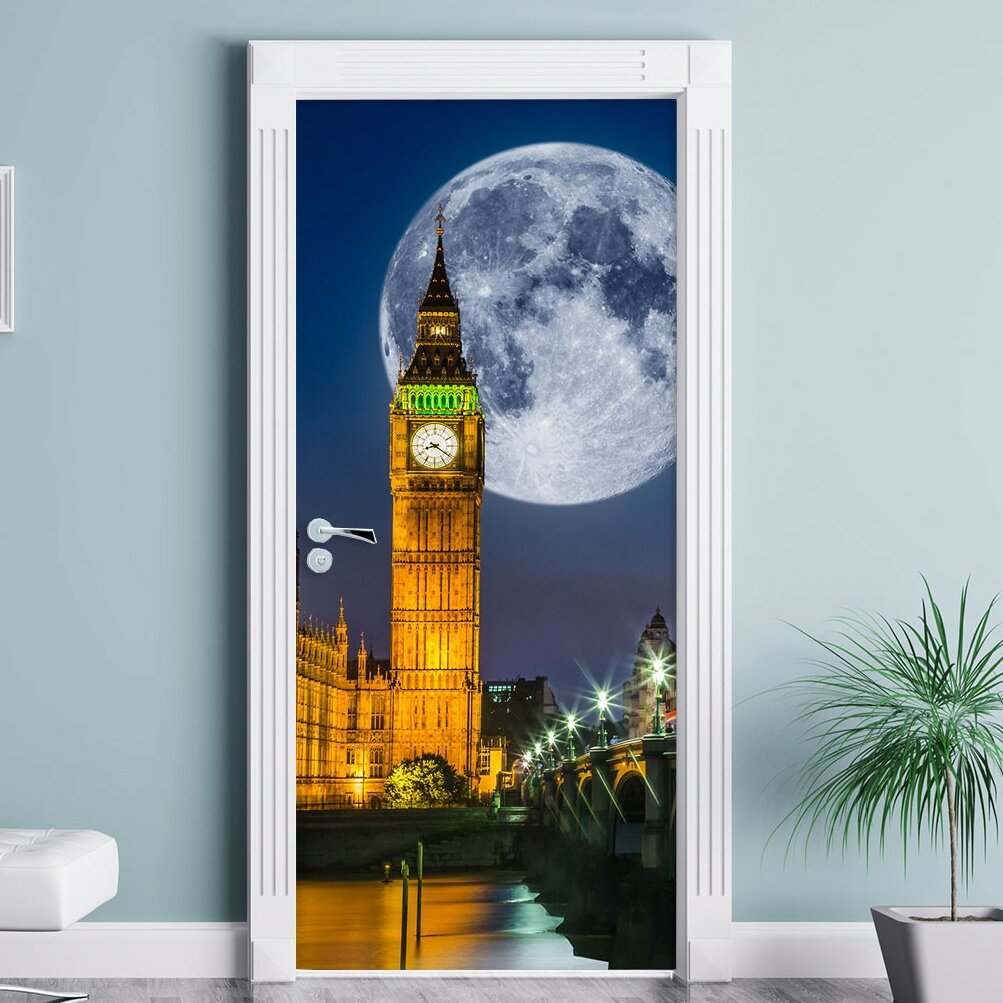 Big Ben vor großem Mond in London Türaufkleber