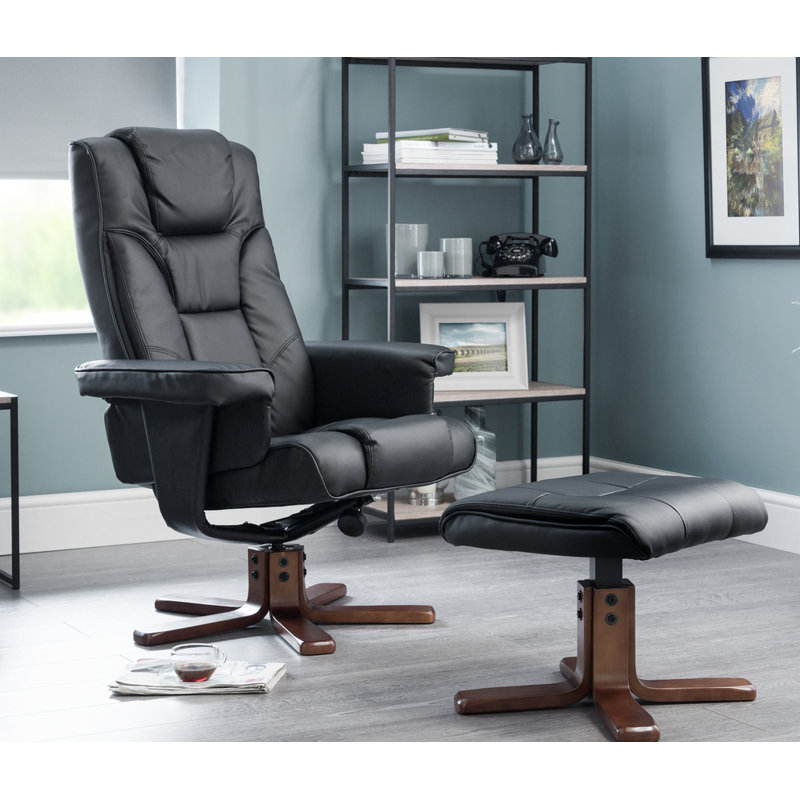 Guillot Swivel Recliner with Footstool, Black