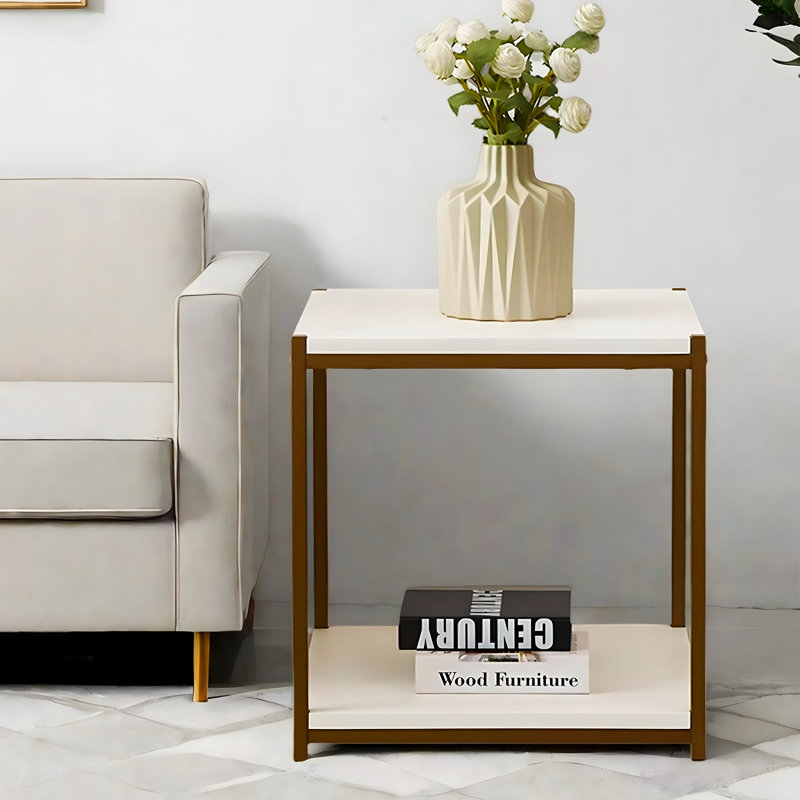 Harless 20.1" W Manufactured Wood End Table, White/Gold