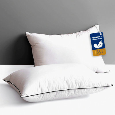 Luxury Sleep Essentials Queen Pillow Set - 2 Pack Goose Down Pillows, Hotel-Style Cotton Inserts for Stomach and Back Sleepers, Soft Medium Support