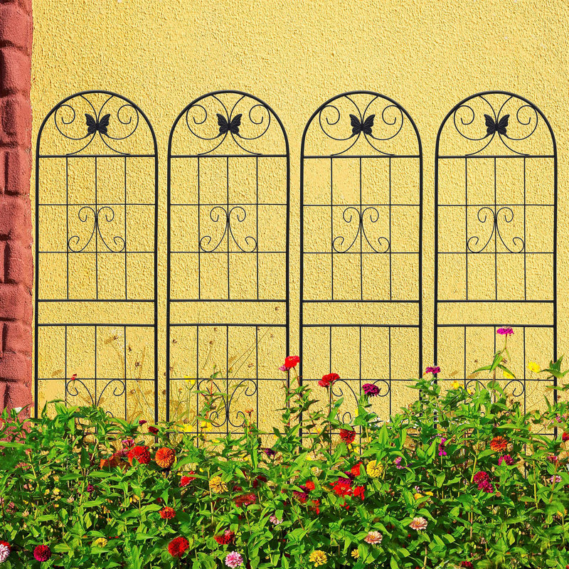 4 Pack Metal Garden Trellis 71" X 19.7" Rustproof Trellis For Climbing Plants Outdoor Flower Support Black
