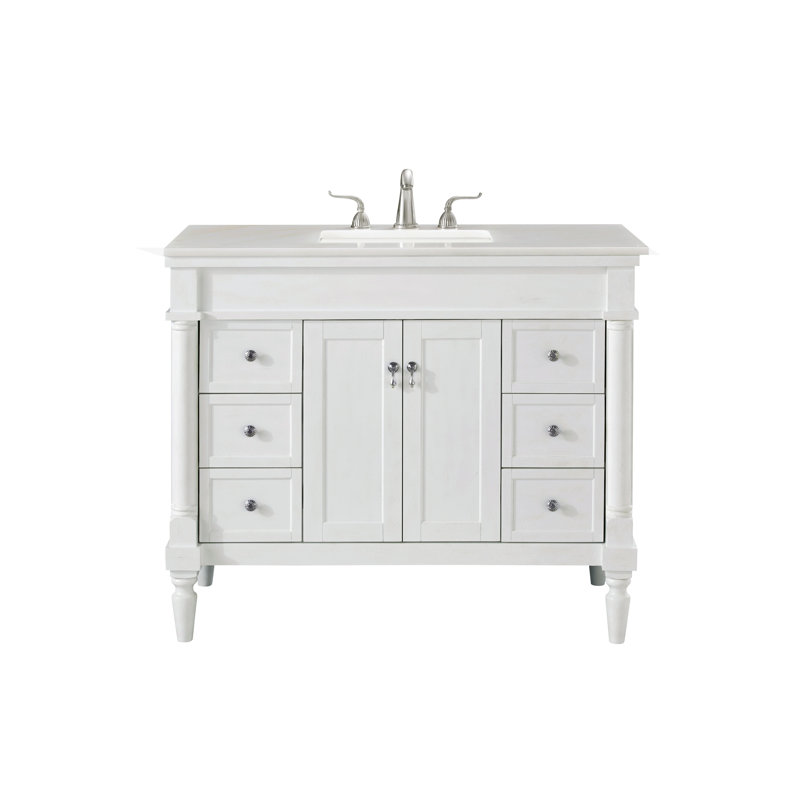 Ensemble de meuble-lavabo simple 42 po Lexington, Blanc antique, Veines blanches / brunes