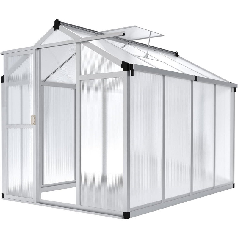 180x240Cm Greenhouse, Heavy-Duty Aluminum & Polycarbonate Sun Room, Easy Assembly Large Aluminum Walk-In Greenhouse with Commercial-Grade Sliding Doors for Year-Round Growing (Green Frame)