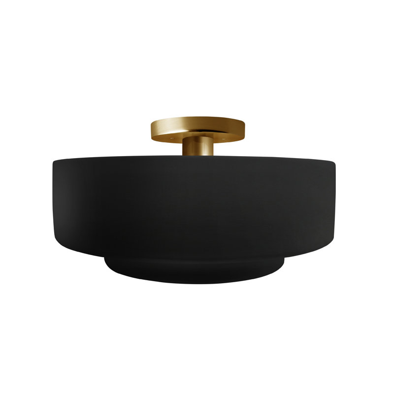 Plafonnier semi-encastré en céramique Dottie, H 7,25 po x l 14,5 po x P 14,5 po, Noir mat carbone, Laiton brossé