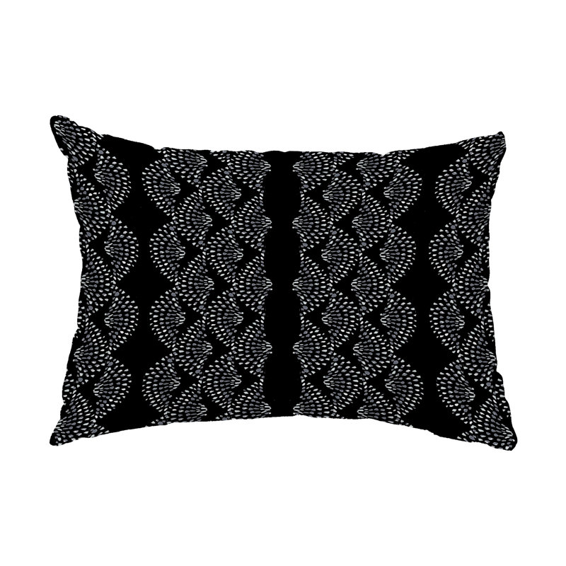 Dotted Geometric Outdoor Reversible Throw Pillow, Black