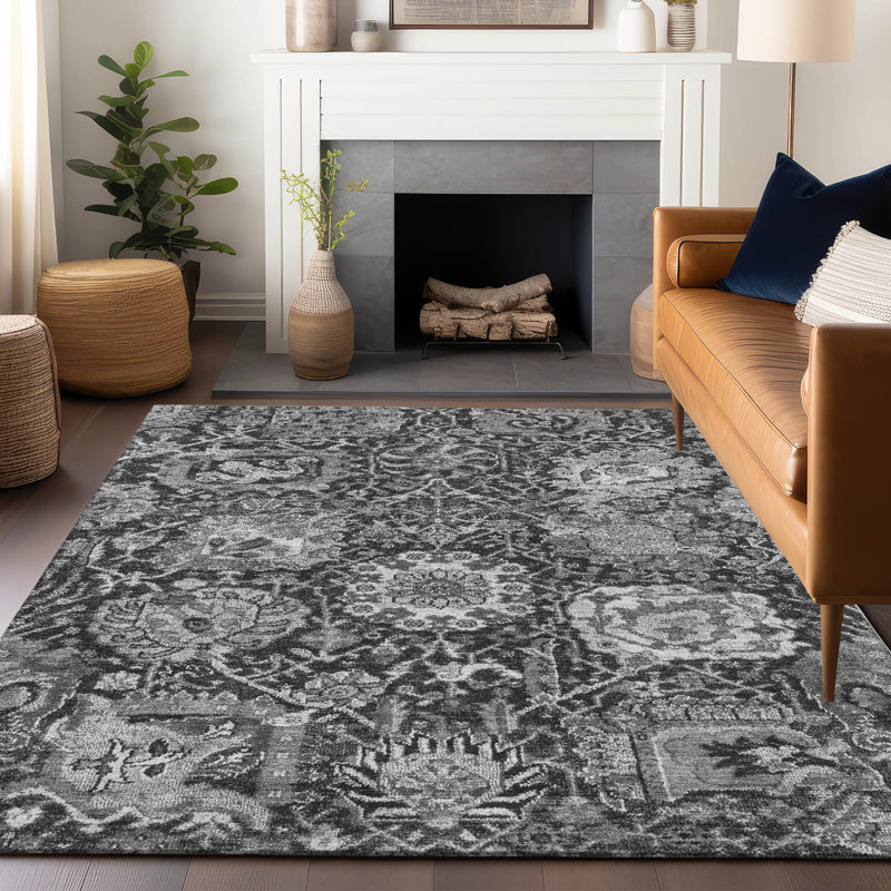Red Synthetic Washable Rectangular Damask Rug 30" x 20"