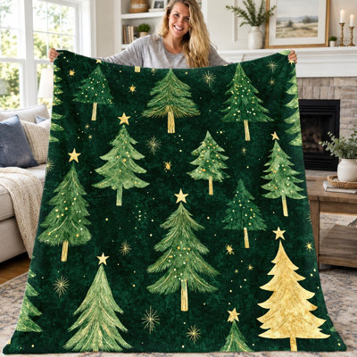 Couverture en flanelle avec motif de sapin de Noël (1 pièce), plaid douillet vert festif avec motif pin, ultra douce, chaude et légère, idéale pour canapé, lit, salon, chambre d'étudiant, bureau ou voyage. Décoration de Noël et couverture toutes saisons, lavable à la machine. Cadeau de Noël.