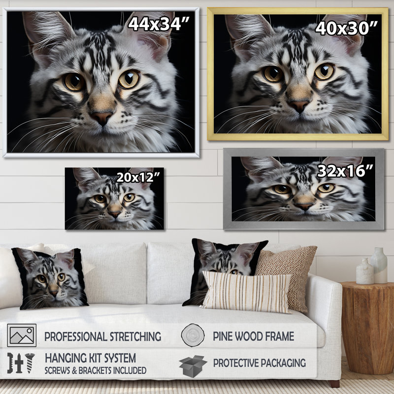 Bengal Rhapsody Cat - Cat, reproduction d'art sur toile, H 34 po x l 44 po, Cadre flottant doré