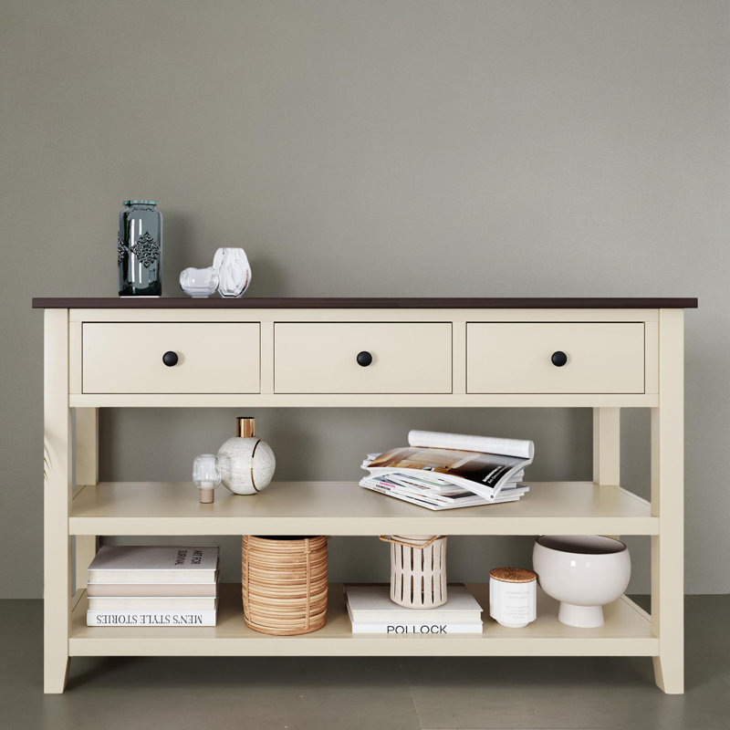 Console 50 "avec tiroirs et tablette pour hall d'entrée, Plateau espresso / base beige