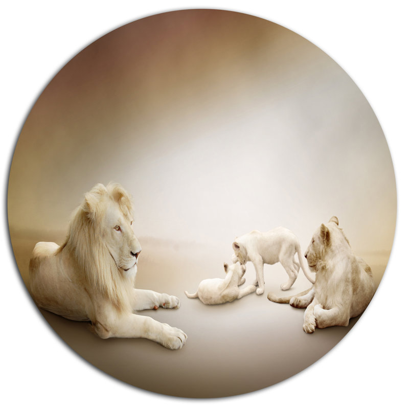 Animal «White Lion Family», impression, H 38 po x l 38 po x P 1 po, Métal métal
