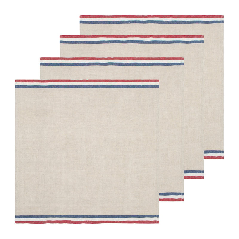 Camryn Striped Square Napkin, Natural/Red/Natural/Blue