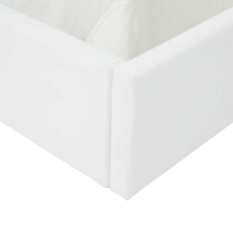 Doria Upholstered Platform Bed, White, Queen