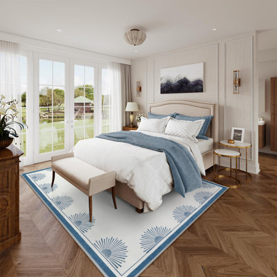Modern Washable Bedroom Rugs Low Pile Soft Rug for Living Room Aqua Sun Printed Dining Room Rugs for Under Table Throw Carpets for Nursery Kids