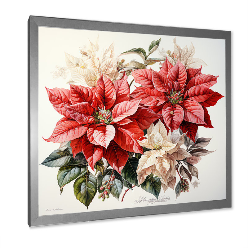 Charmant poinsettias sur toile, Cadre simple argenté, H 24 po x l 24 po x P 1 po