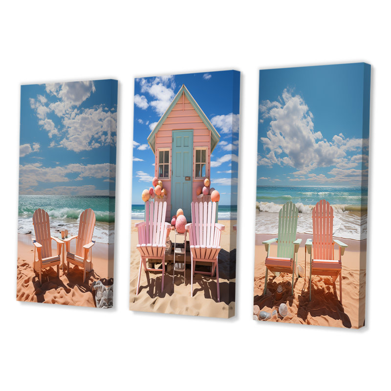 «Beach Chairs Dream», 3 pièces sur toile, H 20 po x l 36 po, Toile tendue