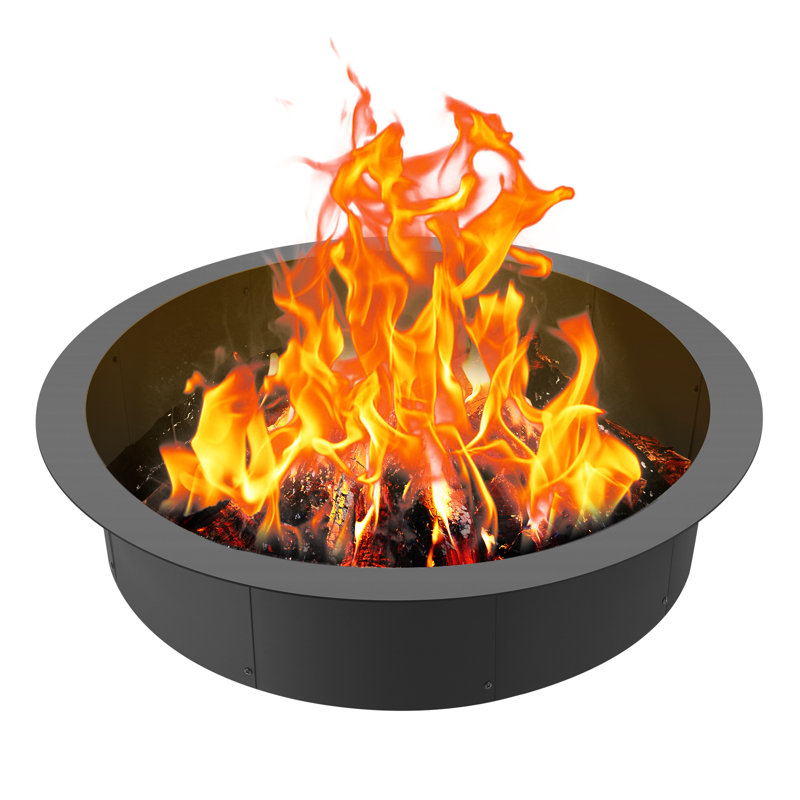 Fire Pit Ring w/ BBQ Fire Ring Outer Steel DIY Campfire Firepit, 13.07" H x 17.32" W x 6.81" D