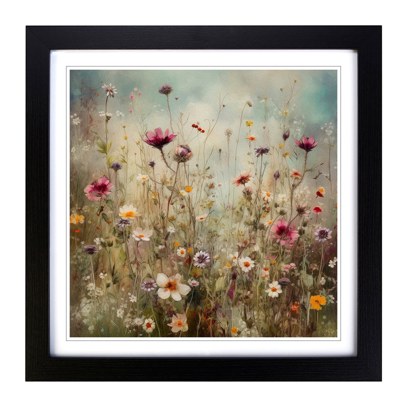 Meadow Floral Art No.3 - Framed Print, Black