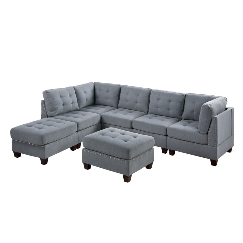 Canapé moderne modulaire contemporain 7 pièces Mobilier de salon modulaire en L capitonné gris