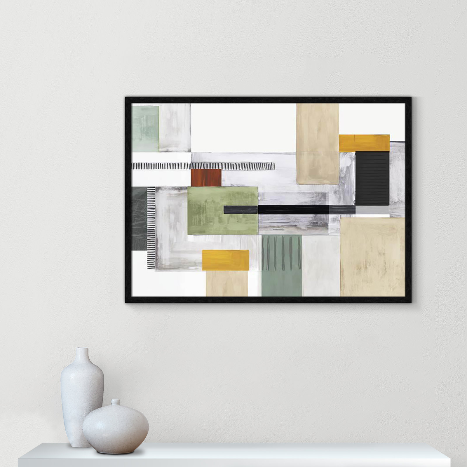 Playful Blocks by Tom Reeves, No Mat, Black Slim Picture Framed, 25.5" H x 35.5" W x 0.75" D