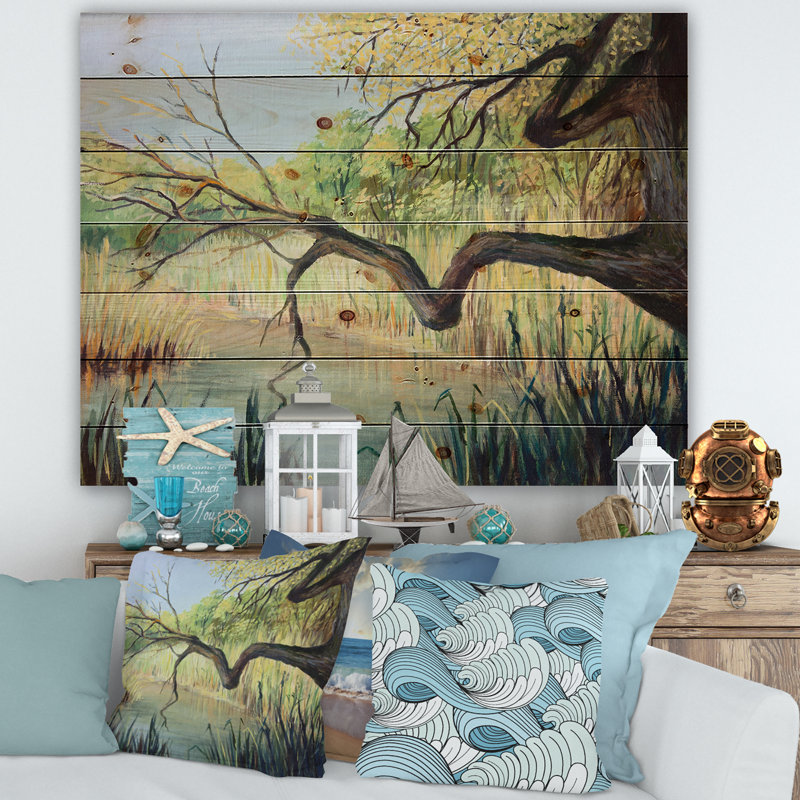 Le lac du silence - reproduction de Lake House sur bois de pin naturel, H 10 po x l 20 po x P 0,78 po