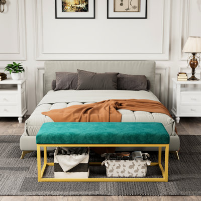 Banc de style Mid-Century avec cadre en cuir PU et en acier pour le vestibule, peut supporter 600 lb, coussin en mousse haute densité confortable, cuir moderne à assemblage rapide, salon, cadre, capacité de poids, rebond,