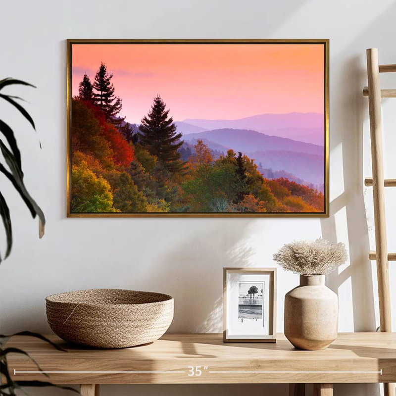 Automne lever de soleil, 25 po x 17 po, Cadre flottant doré