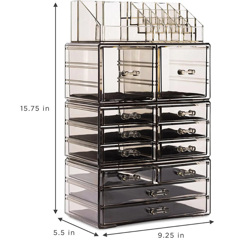 Sorbus 12 Drawer 4-Piece Makeup and Jewelry Organizer Case and Top Shelf, Beige