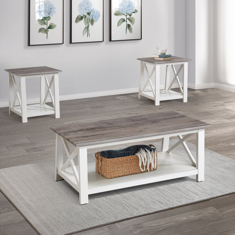 Table basse 3 pièces avec table basse rectangulaire et deux tables de bout carrées assorties