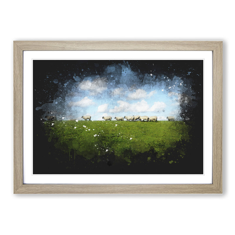Flock of Sheep Vol.4 - Picture Frame Graphic Art, 48cm H x 65cm W x 2cm D, Oak Framed