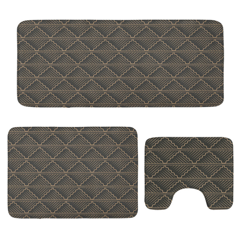  Ensemble de tapis de salle de bain classique 3 pièces en forme de U et de tapis rectangulaires brun clair sépia foncé