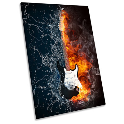Flames Guitar Rock Music 1 Piece Wrapped Canvas Wall Art