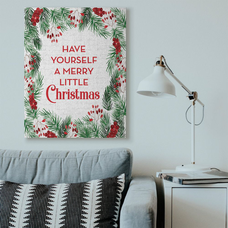 " Merry Little Christmas Pine Wreath ", 48" H x 36" W, Wrapped Canvas