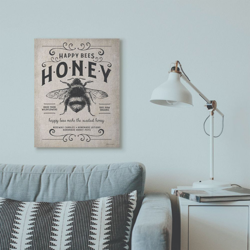 Reproduction d’art graphique sur toile texturée « Honey Bee rustic Farm », Toile, H 30 po x l 24 po x P 1,5 po