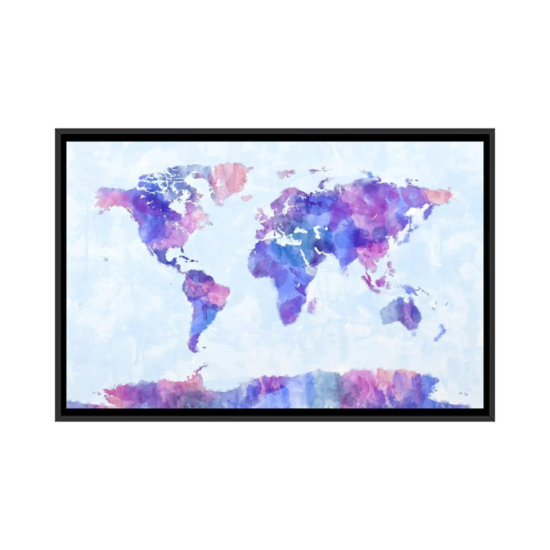 «Map of The World Paint Splash V» par Michael Tompsett, impression sur toile, H 18 po x l 26 po x P 1,5 po, Pas de tapis