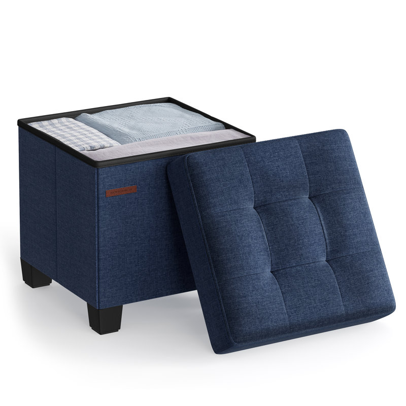 38cm Wide Square Solid Colour Standard Ottoman with Storage, Navy Polyester