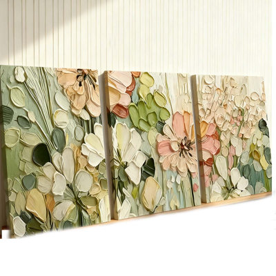 20*16，3 piece packaging canvas painting- Abstract, colorful, flowers room decor-wall decor.