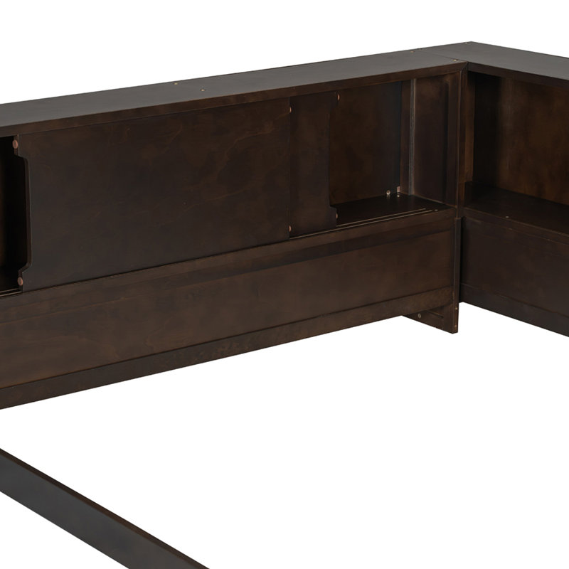Grand lit de jour en bois avec tablettes de rangement, Brown