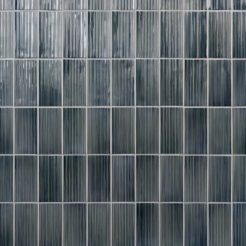 Nabi Subway 4.5x9 Fluted Ridged Crackled Glossy Glass Tile, Midnight Blue Green