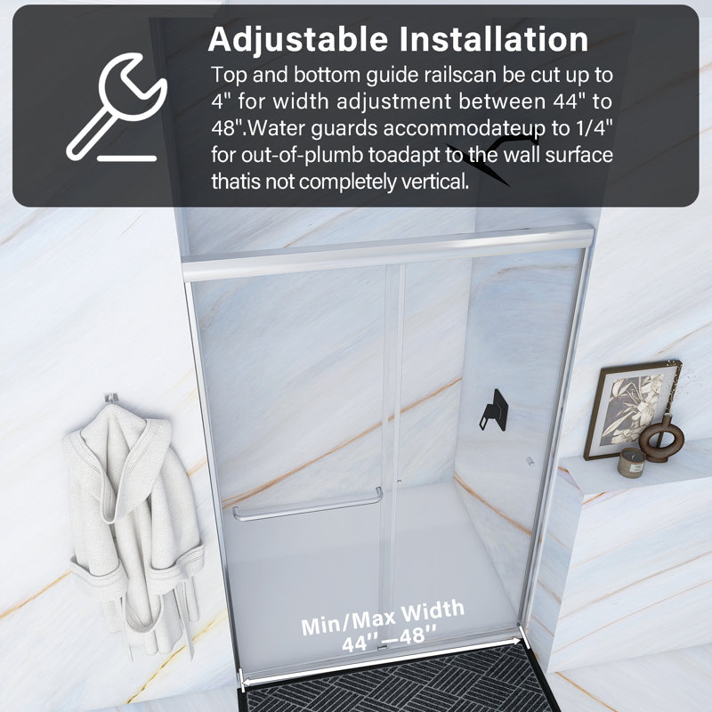 44''-48'' W X 72'' H Double Sliding Framed Shower Door, Brushed Nickel