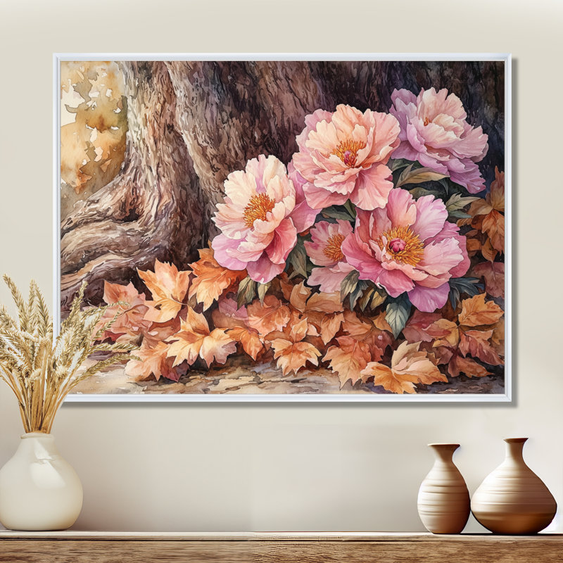Imena, pivoines par le chêne, art mural, H 30 po x l 40 po, Impression encadrée flottante, Blanc