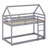 Twin Size Bunk House Shape Bed With Ladder, House Shape Low Bunk Bed With Safety Guardrail-107391822