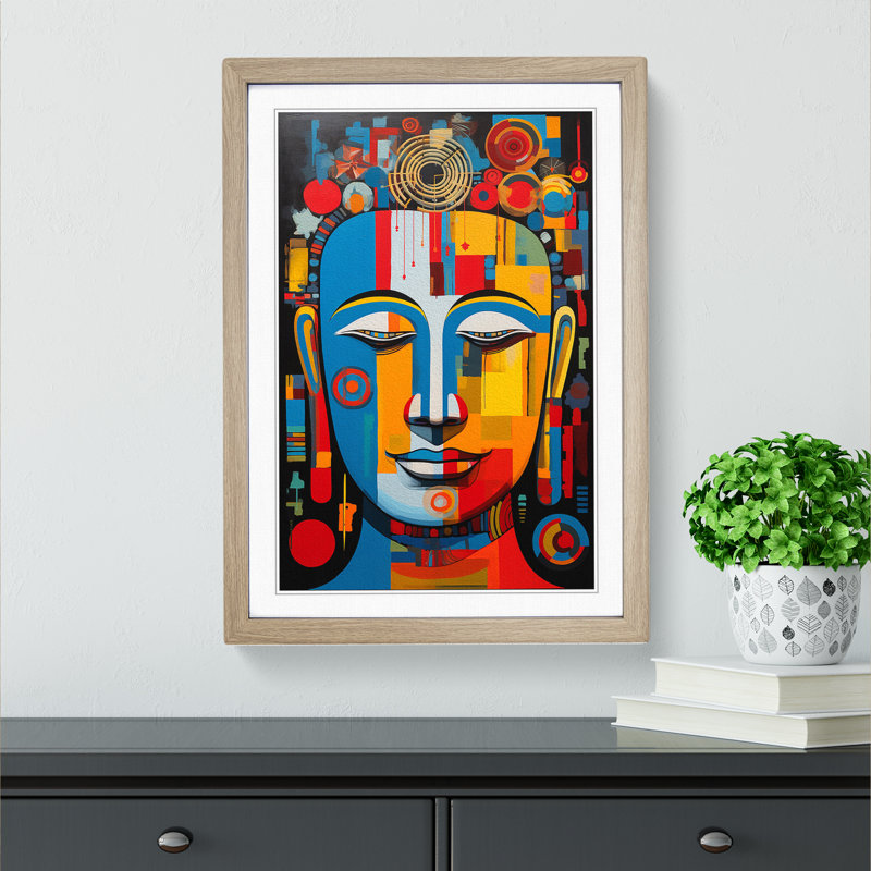 Buddha Constructivism No.2 - Single Picture Frame Print on Wood, 64cm H x 46cm W x 2cm D, Oak Framed