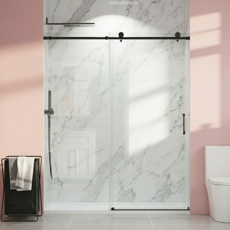 56-60 in. W x 76 in. H Frameless Single Sliding Soft-close Shower Door, 6mm Tempered Glass with Anti-explode Film