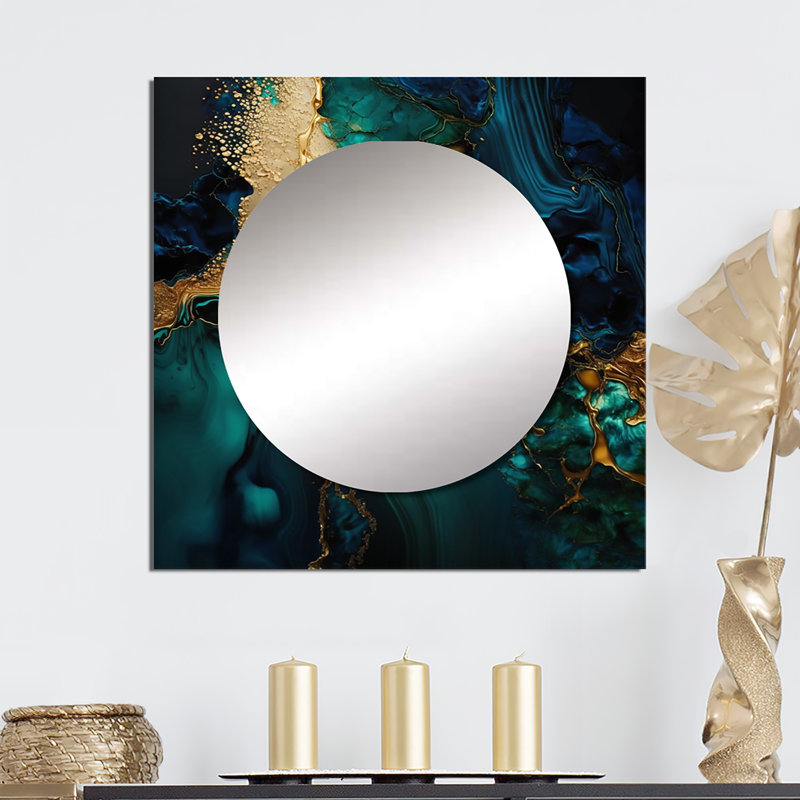 Demedrick - Miroir décoratif carré en marbre abstrait pour chambre à coucher, 23 po x 23 po