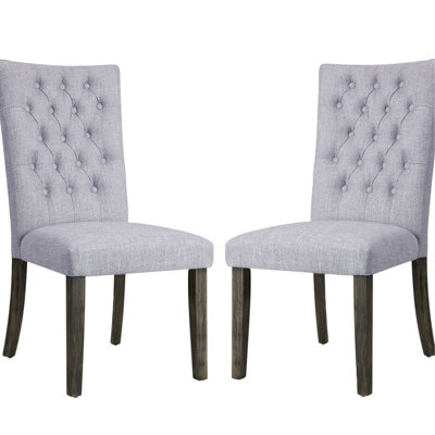 Two Gray Side Chairs For Dining Room Of 2, Armless Chair With High And Oak Finish Legs, Square Button - Back, 18 Inch Seat Depth Fabric 2 Dining, Back Tapered , 19 Height